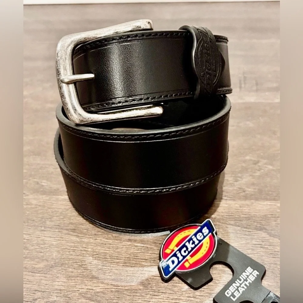 Dickies Genuine Leather Workwear, silvertone buckle belt, casual, work, everyday